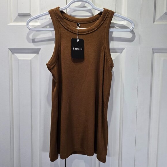 NWT Women’s Brown Ribbed Summer Tank Top – Size Small - Picture 1 of 5